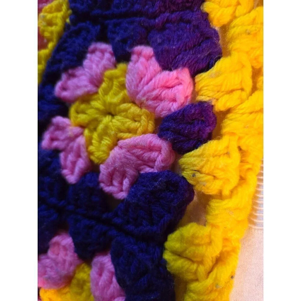 Vintage Handmade Groovy Psychedelic Flower Crochet Throw Blanket